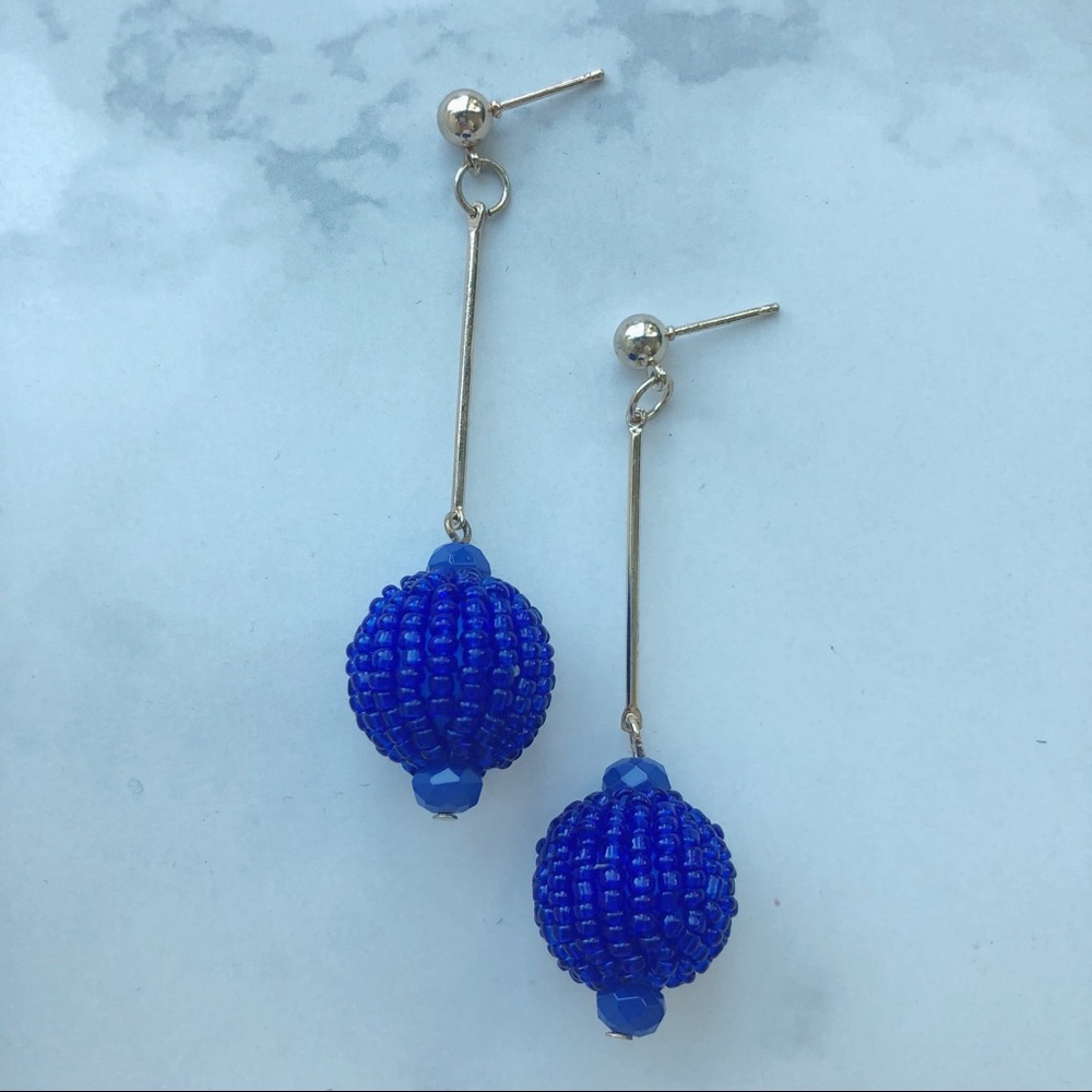 Chic Cobalt Crochet Bead Drop Earrings - Picture 2 of 3
